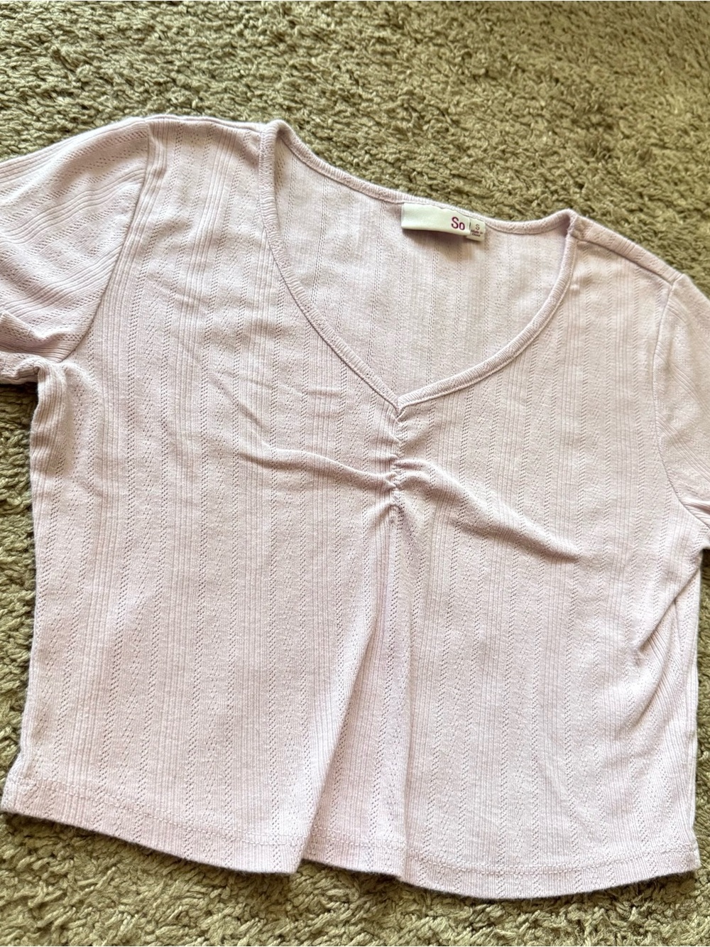 SO Brand Womens Small Cropped Pink Top With Rusched V-Neck - Picture 6 of 6